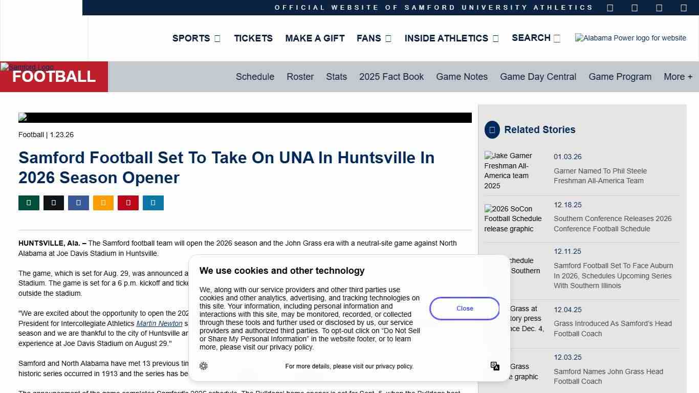 Samford Football Set To Take On UNA In Huntsville In 2026 Season Opener - Samford University Athletics